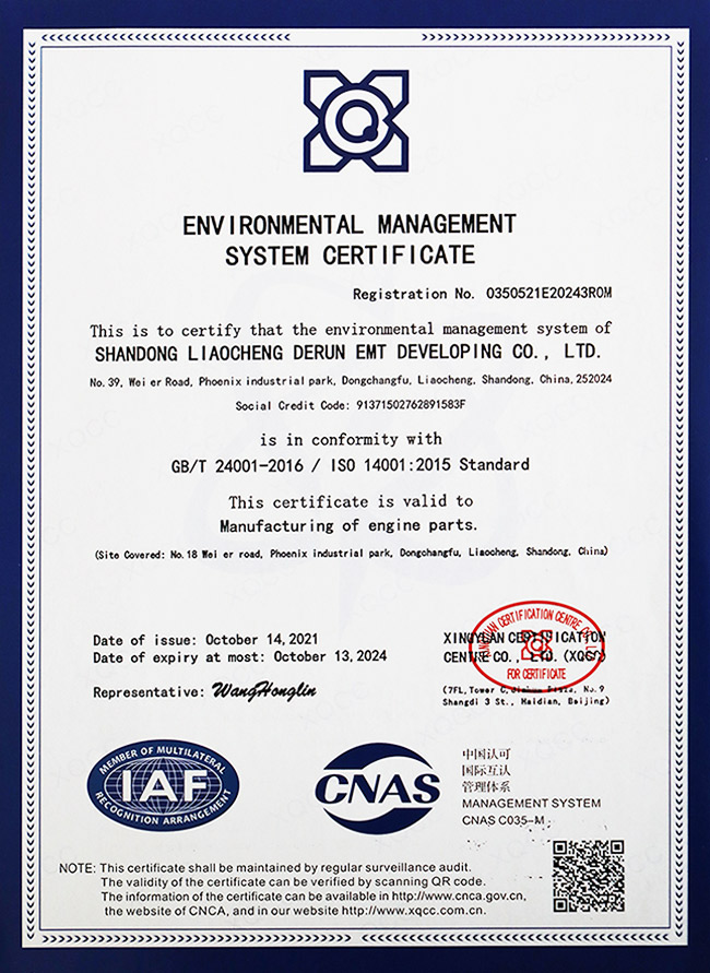 Environmental management system certification
